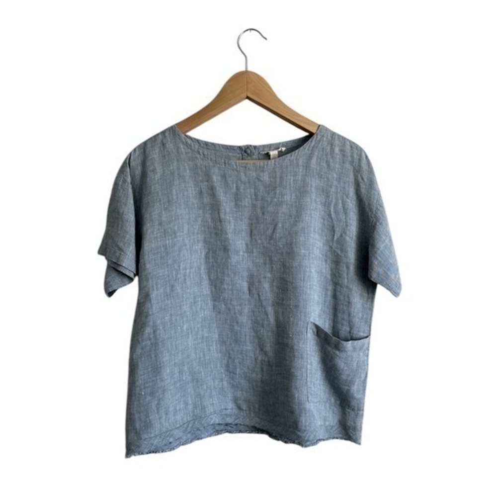 Eileen Fisher Blue Organic Linen Top Size XS